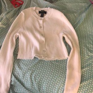 White cropped button up cardigan